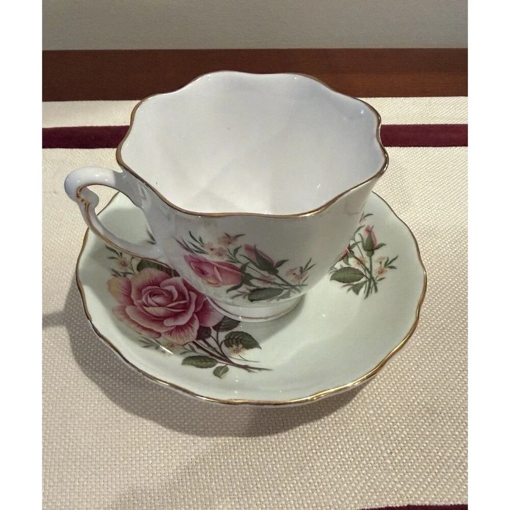 Vintage Colclough Fine Bone China Tea Cup and Saucer Pink Rose Floral Pattern